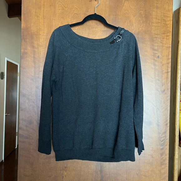 Ralph Lauren Sweaters - Ralph Lauren Charcoal Gray Scoop Neck Sweater with Buckle Accent